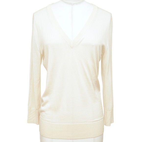 DOLCE & GABBANA Ivory Sweater Knit V-Neck 3/4 Sleeve Cashmere Silk Sz 42